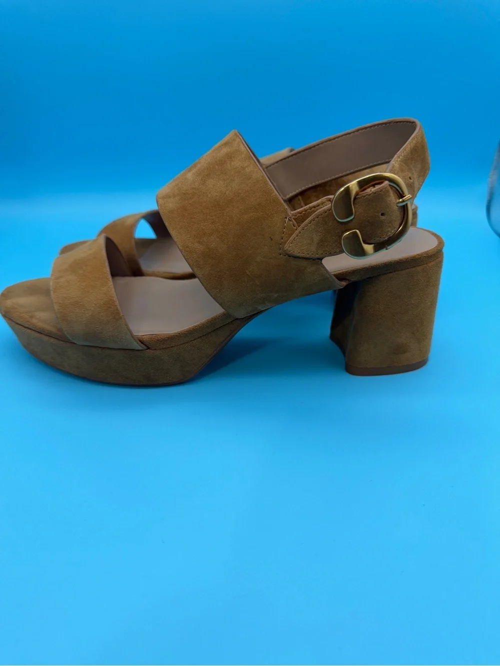 AEROSOLES Camera Platform Sandal in cognac suede